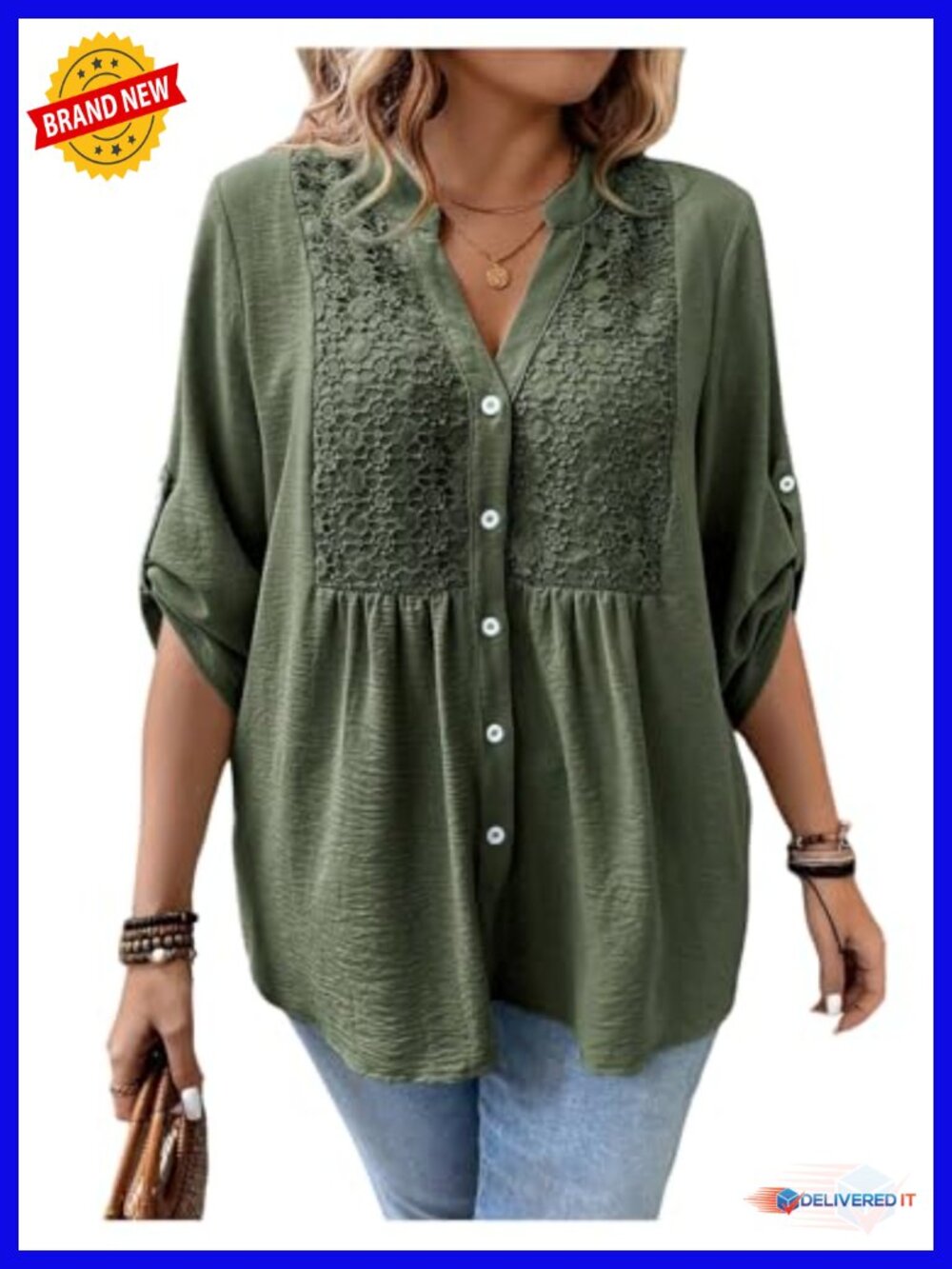Boho Plus Size Button Down Blouse Floral Babydoll Tunic 3/4 Sleeve